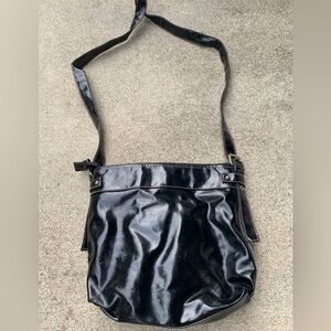 Strada Glossy Black Leather Bag
